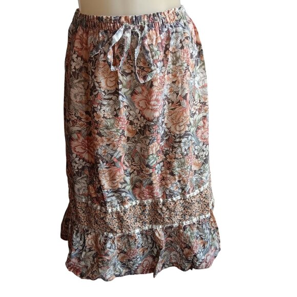 Small Vintage Women's Skirt True Boho Midi Skirt Ruffle Hem Elastic Waist Russ - Picture 1 of 6